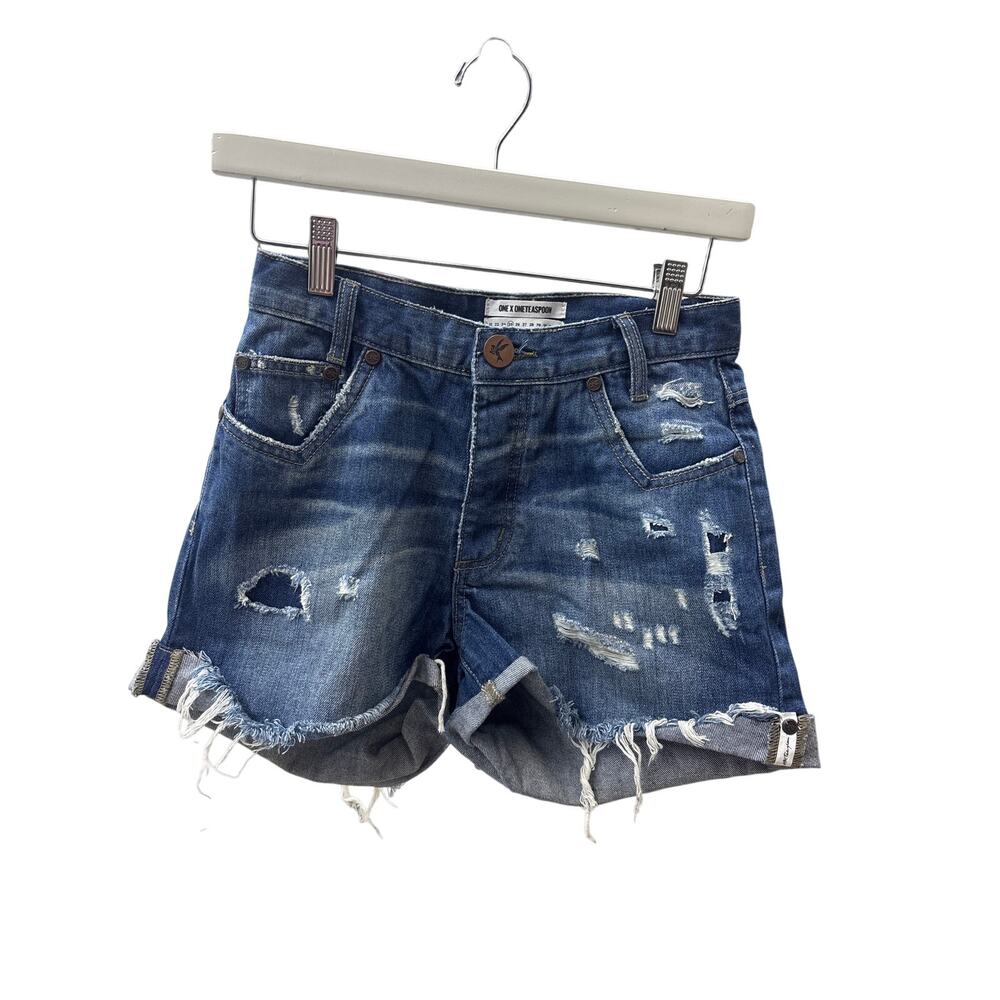 NWT One Teaspoon Sz 26 Hawks Relaxed FIt High Rise Distressed Cuffed Jean Shorts